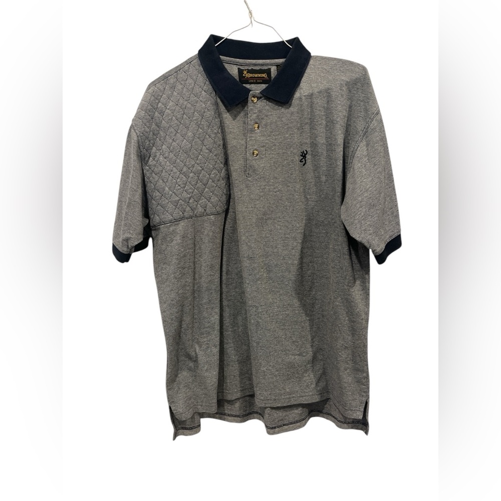 Browning Shooting Shirt Men’s Size Large‎ Blue Short Sleeve Padded Shoulder EUC